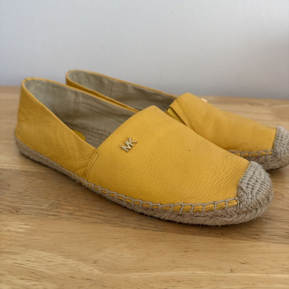 Michael Kors Kendrick Leather Yellow Espadrilles Slip On Shoes Womens Size 7